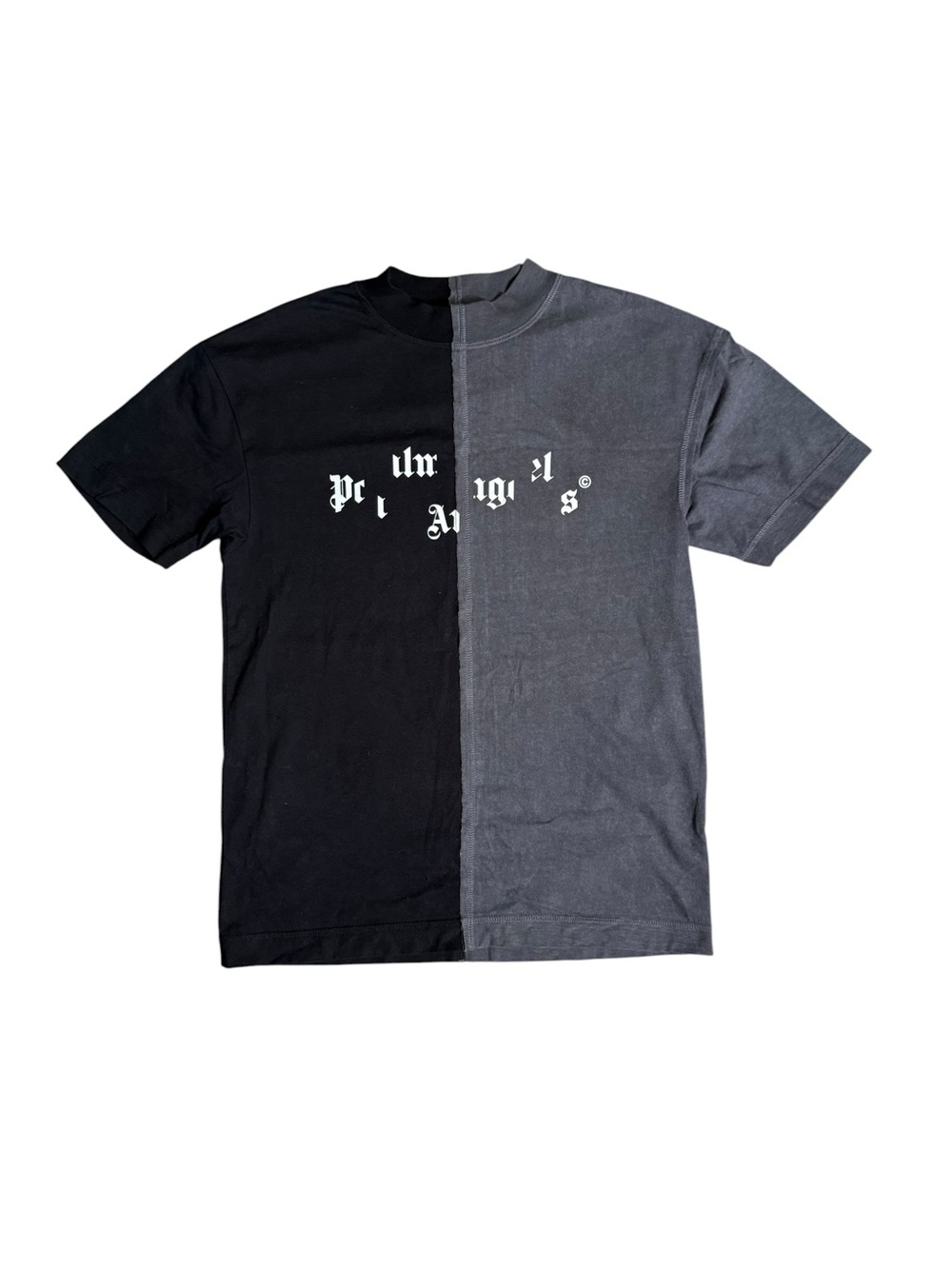 Palm Angels Split Black & Gray Logo Short Sleeve Tee